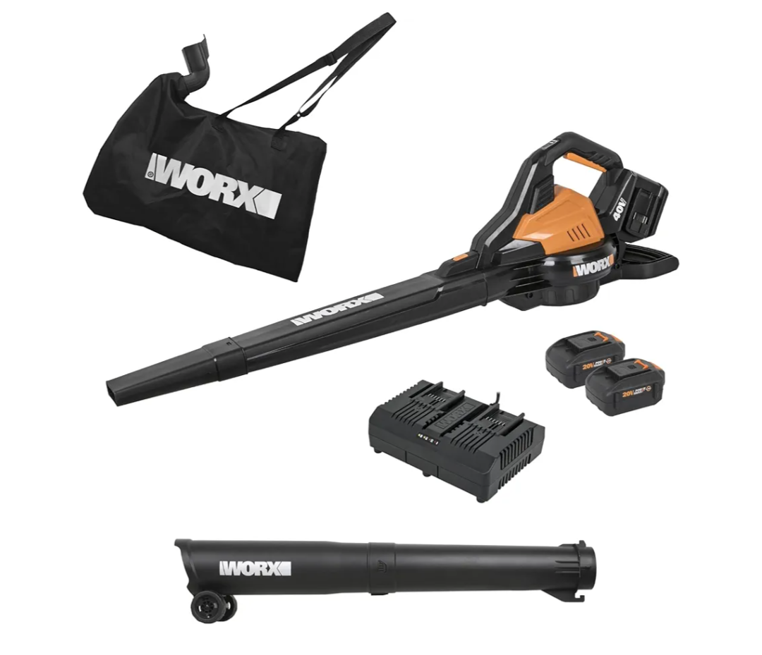 Cordless Leaf Blower, 3 in 1 Blowers for Lawn Care with Leaf Vacuum & Leaf Mulcher, Electric Blower with Brushless Motor & 2 Speed Control, 2 × 4.0 Ah Batteries & Charger Included, WG583