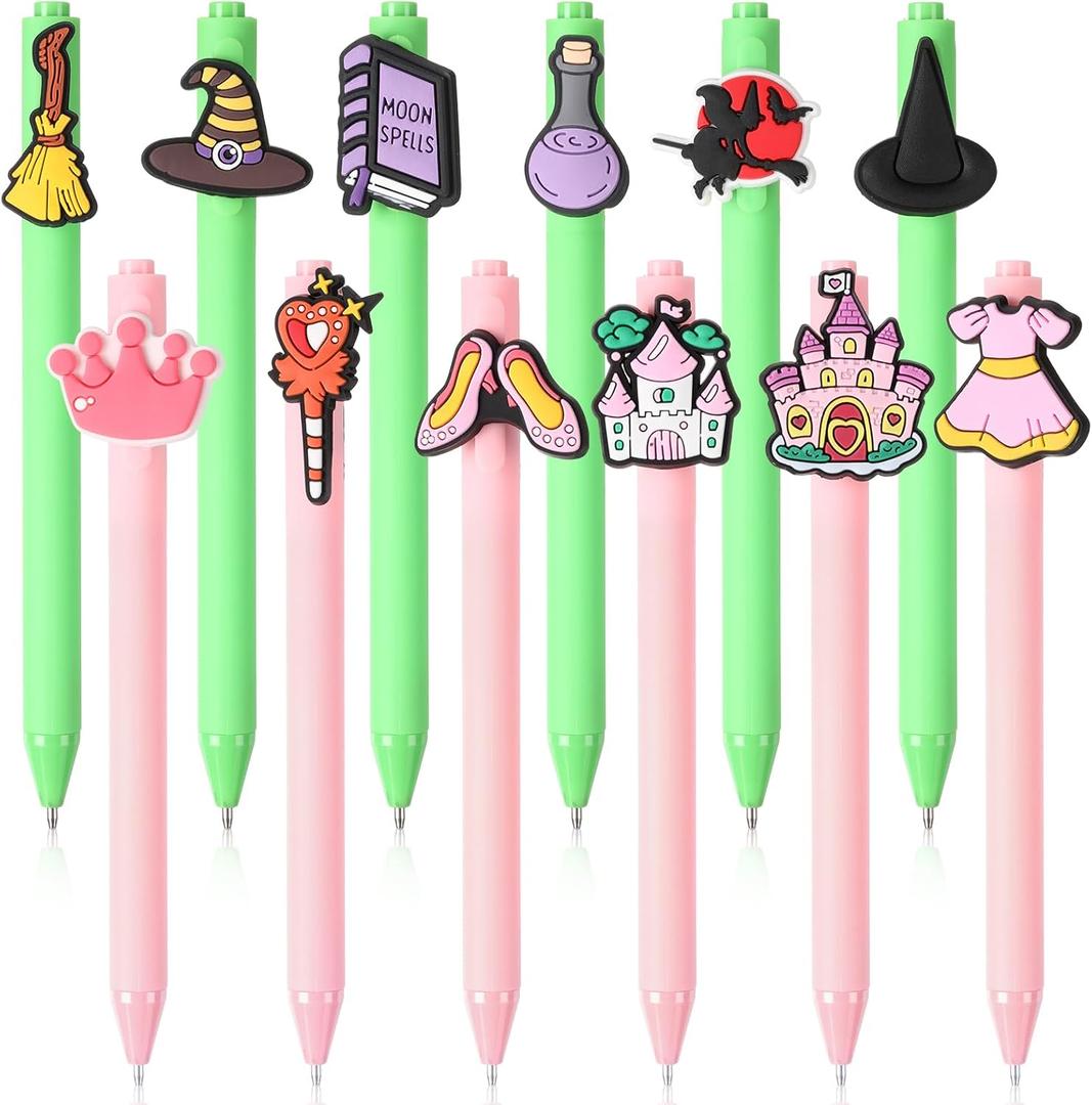 3 x 12 Pieces Halloween Witch Party Favors Witch Hat and Crown Ballpoint Pen Colorful Witch Retractable Gel Ink Pen for Office Home Halloween Favos Goody Bag Filler Rewards Supplies