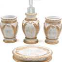 LUANT 4 Pieces Bathroom Accessory Set Including Tumbler, Toothbrush Holder, Soap Dish and Soap Dispenser, White with Gold