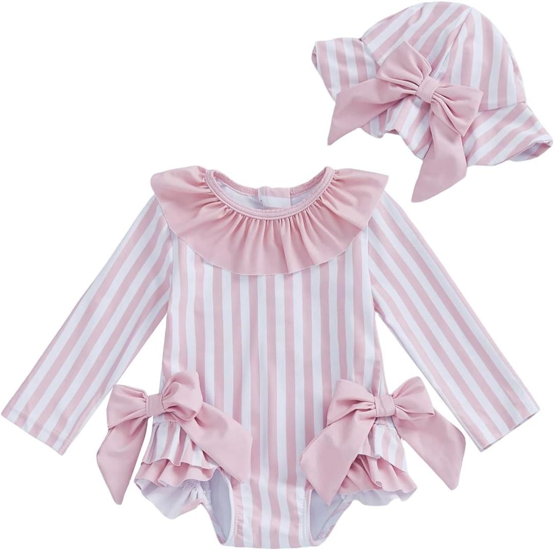 ZyHwShine Toddler Girl Swimsuit Strawberry One Piece Swimsuit Romper with Hat Girl Bathing Suit Kids Girl Beach Rash Guard (12-18 Months, Pink)