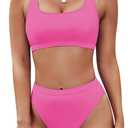 Pink Queen Women's Crop Top High Waisted Cheeky Bikini Set Two Piece Swimsuits L