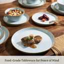 Famiware Saturn Stoneware Dinnerware Sets for 8 (24 Pieces), Ceramic Plates and Bowls Dish Sets with Hand-Painted Trim - Chip & Scratch Resistant, Microwave & Dishwasher Safe Tableware, Light Blue
