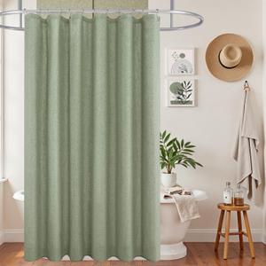 KOUFALL Sage Green Waterproof Linen Fabric Shower Curtain 72x96 Inch Length