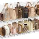 JOYZAN Stackable Purse Organizer for Closet, Adjustable Shelf Dividers for Closet Organizer Clear Acrylic Closet Purse Organizer Detachable Handbag Storage Separator Dividers for Home, Office  4 Pack