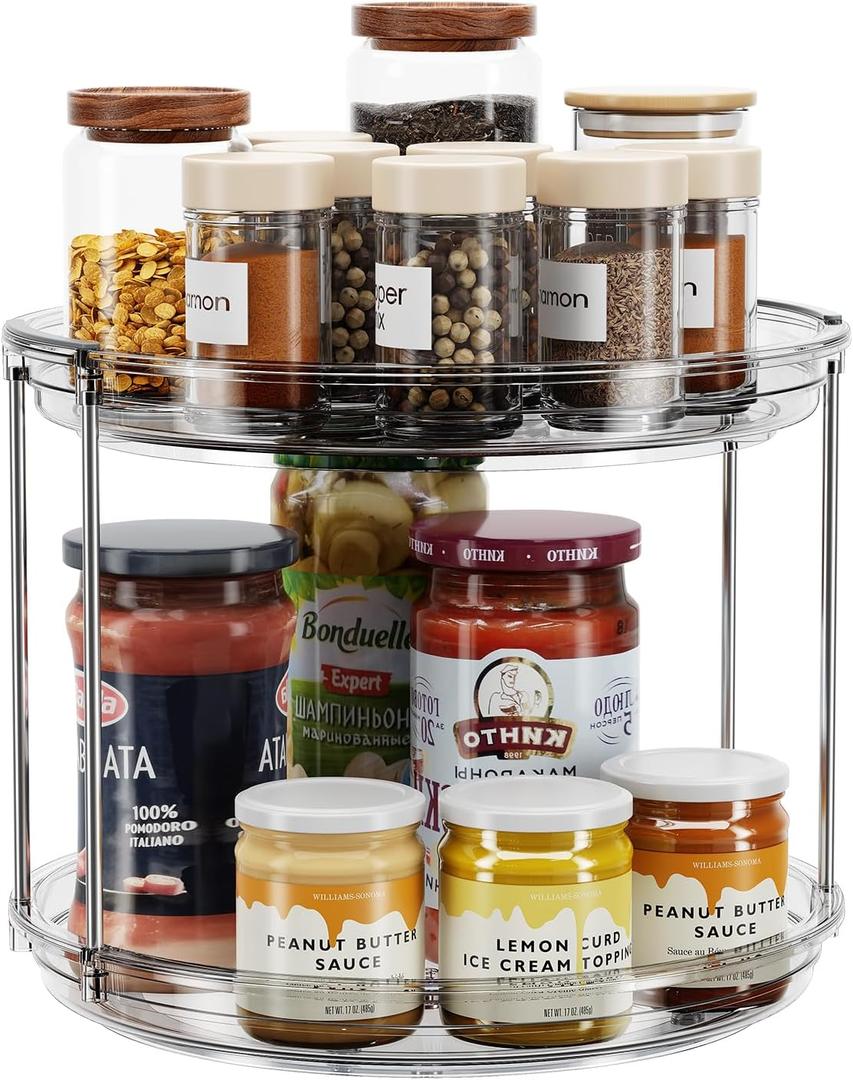 LAMU 2 Tier Lazy Susan Turntable Organizer 9.25'' Rotating Spice Rack Organization for Cabinet, Kitchen, Pantry, Countertop, Bathroom, Vanity, Medicine Cabinet Organizer, Grey (Gray)