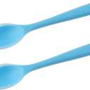 2 Pcs Silicone Dinner Spoon, Multi-purpose Surrounding Transparent Design Soft Texture Ergonomic Design for Mixing Soup Rice Porridge Serving Kitchen Restaurant(Blue)