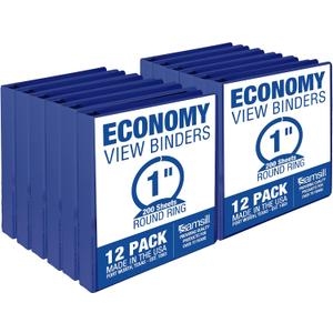 Samsill 1 Inch 3 Ring Binders, Economy Round Ring, Clear View Cover, 200 Sheet Capacity - for School, Home, Office - Blue, 12 Pack