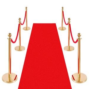 VEVOR Stanchions and Velvet Ropes 6Pcs, Hollow Base with Stainless Steel Post & 26.25ft Carpet, 4 Red Velvet Ropes, Crowd Control Barriers Gold Stanchions, Red Carpet Runner Poles for Party Supplies