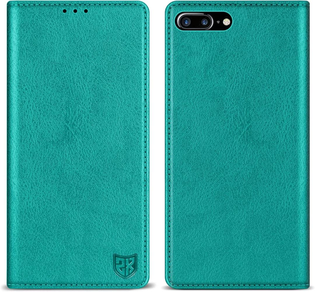 ZZXX Wallet Case for iPhone 7 Plus/8 Plus with RFID Blocking, Card Slot, Stand, Magnetic Leather Flip Fold Protective Case (Lake Blue - 5.5 inch)
