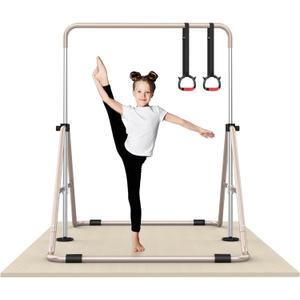 Foldable Gymnastics Bar, 5-Height Adjustable Gymnastic Bars for Kids at Home,Robust & Stable for Indoor/Outdoor Using,Weight Limit 140LBS