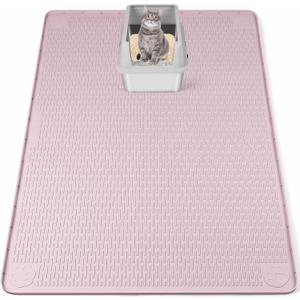 Cat Litter Mat, XXL Extra Large 50" x 35" Silicone Mat Litter Trapping Mat for Scatter Control, Soft on Kitty Paws, Easy to Clean (Pink)