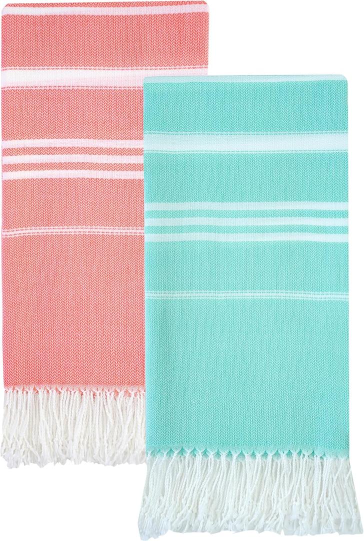 1 Pack Turkish Beach Towels Quick Dry Sand Free Oversized Bath Pool Swim Towel Extra Large XL Big Blanket Adult Travel Essentials Cruise Accessories Must Haves Clearance Vacation Stuff (Thinner Set Aqua Coral Color)