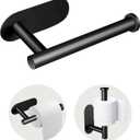 Toilet Paper Holder, Stainless Steel & No Drilling Black Toilet Paper Holder Wall Mount, Waterproof Self Adhesive Toilet Paper Holders for Bathroom, Kitchen, Washroom