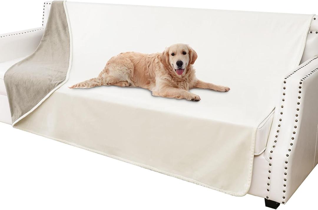 Waterproof Dog Blankets, Washable Pee Proof Pet Blanket for Couch, Soft Reversible Puppy Throw Furniture Protector Cover for Bed Sofa-68"x82",Beige+Khaki (68"x82", Beige+khaki)