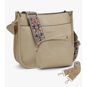 HKCLUF Crossbody Bag Purse for Women 2PCS/Set Leather Hobo Handbag Wallet Set With 2Adjustable Guitar Strap Shoulder Bag