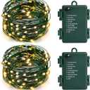MASHANG Christmas Lights Battery String Lights 33FT 100 Micro LEDs Starry Lights Fairy Lights Firefly Lights with Dark Green Copper Wire for Christmas Tree, Wreath, DIY, Holiday(Warm White, 2 Pack)