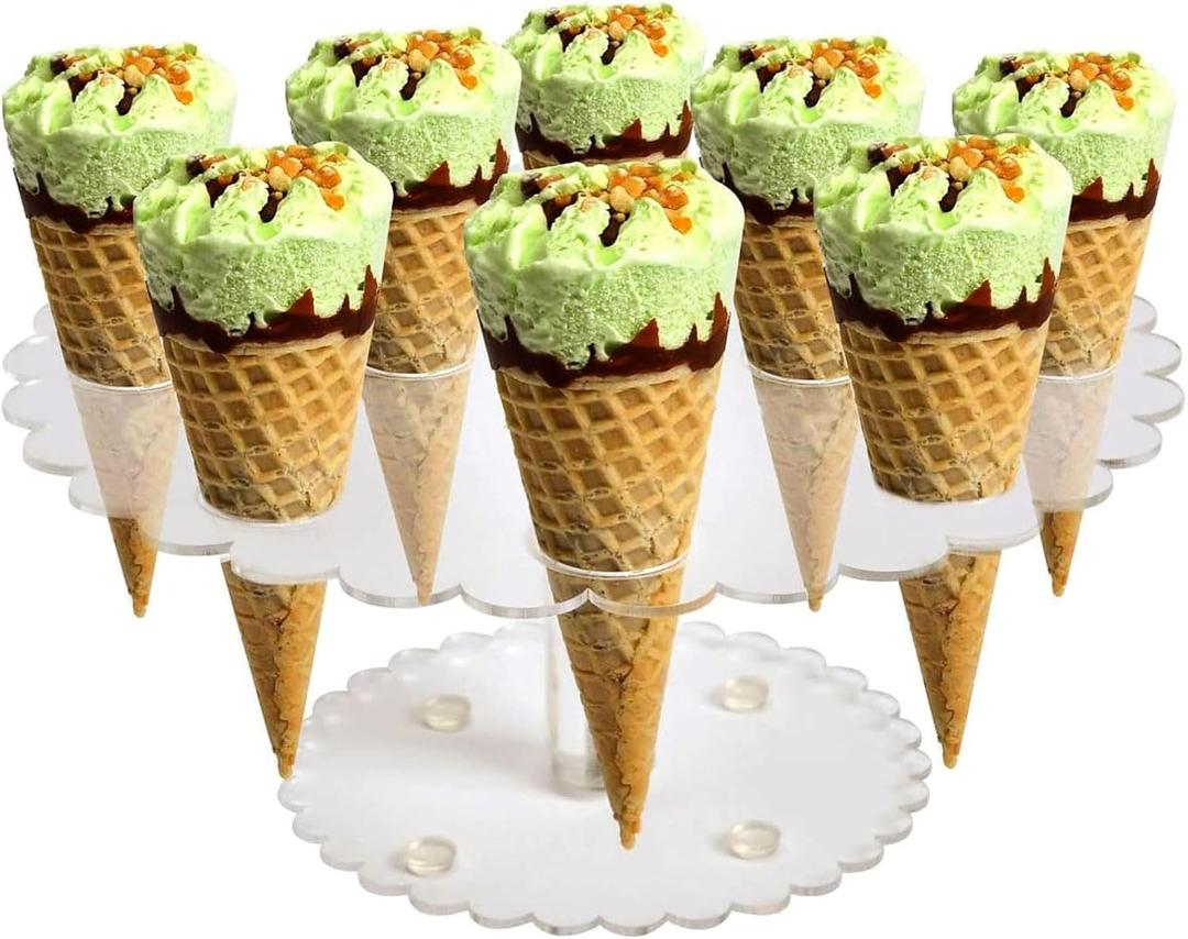 Cone Holder, Clear Acrylic Ice Cream Cone Holder with 12 Holes, Clear Waffle Cone Holder Stand, Sushi Hand Roll Stand for Wedding, Birthday, Christmas, Thanksgiving, Party or Buffet