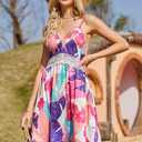 LAISHEN Women's 2024 Summer Casual Sundress V Neck Spaghetti Strap Lace Floral Beach Vacation Midi Dress (L)