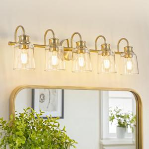 ALAISLYC 5 Lights Bathroom Light Fixtures Modern Gold Vanity Lights