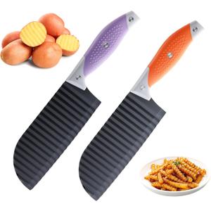 2 PCS Crinkle Cutter Knife, JJOO Stainless Steel Crinkle Cutter for Veggies, French Fry, Potato, Cucumber, Carrot and Fruit, Wave Fries Slicer Knife With Ergonomic Handle, Dishwasher Safe