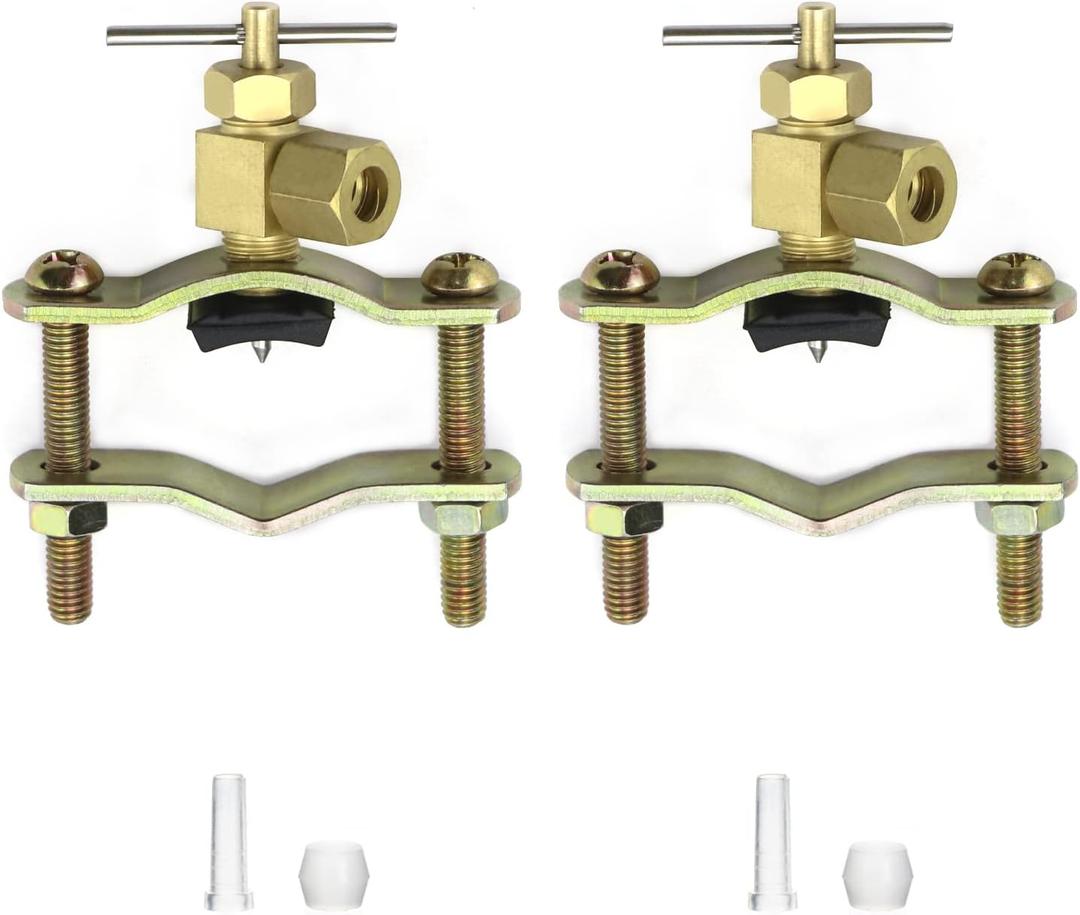 QWORK Self-Tapping Saddle Valve, Pack of 2, Copper Needle Valve with 1/4" Compression Outlet, Fit 3/8" to 1-1/4" OD Tube