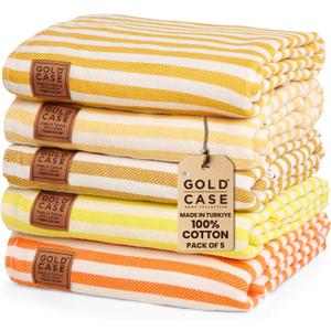 Gold CASE Turkish Beach Towel Set of 5  100% Cotton Turkish Beach Towels Bulk 71 x 40''  MYRA Oversized, Quick Dry & Sand Free Beach Towel  Lightweight Towels Set in Yellow