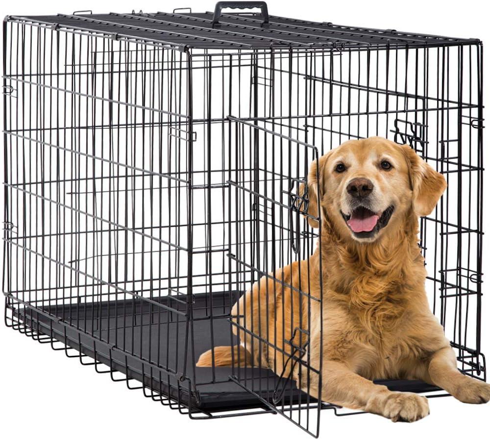BestPet 42 Inch Dog Crates for Large Dogs Folding Metal Wire Crates Dog Kennels Outdoor and Indoor Pet Dog Cage Crate with Double-Door,Divider Panel, Removable Tray,Black