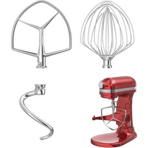 Stainless Steel Kitchen Mixers Accessories for KitchenAid Mixer and 7 Qt Bowl (7QT 9-Wire Whip, 7QT Flat Beater, 7QT Dough Hook Attachment) Dishwasher safe