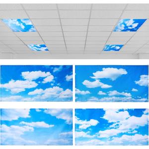 Hortsun 4 Pcs 4 x 2 Feet Fluorescent Light Covers for Ceiling Classroom Office Magnetic Filters Light Diffusers for Reducing Harsh Glare Flicker Home Decorations (Blue Sky Cloud)