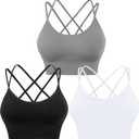 Evercute Cross Back Sport Bras Padded Strappy Criss Cross Cropped Bras for Yoga Workout Fitness Low Impact, Large