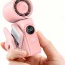 Portable Clip-On Mini Fan, Hands-Free, Turbo Personal Handheld Fans Rechargeable w/ 4 Wind & LED Display, Pocket Size Summer Cooling Essentials for Travel/Eye Lash/Beach/Concert, Gifts for Women(Pink)