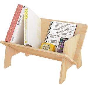 RekRang Wooden Tabletop Bookshelf Titled Desktop Bookshelf Cookbook Shelf, Small Bookcases for Magazine Books CDs, Book Rack Desk Book Organizer in Living Room/Office/Bedroom (Burlywood)