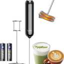 InstaWhisk Milk Frother with Variable Speed, Battery Operated Handheld Coffee Foam Frother Wand, Electric Drink Mixer with Stand & Detachable Double Whisk, Stainless Stirrer for Latte, Matcha, Protein (Black)