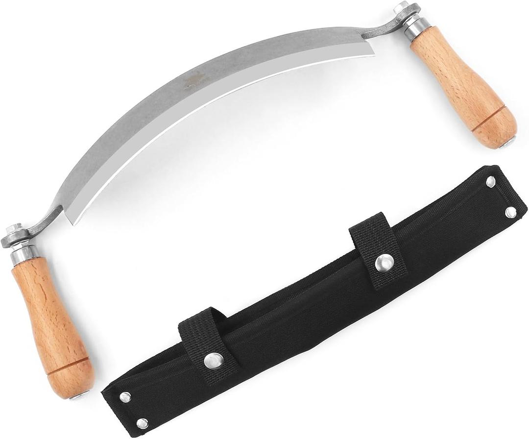 Draw Knife, Curved Debarking Tool No Assembly Required, Overall 16"/ 10" Blade,1065 Manganese Steel, Ergonomic Solid Wood Handle Draw Knife Woodworking Tool