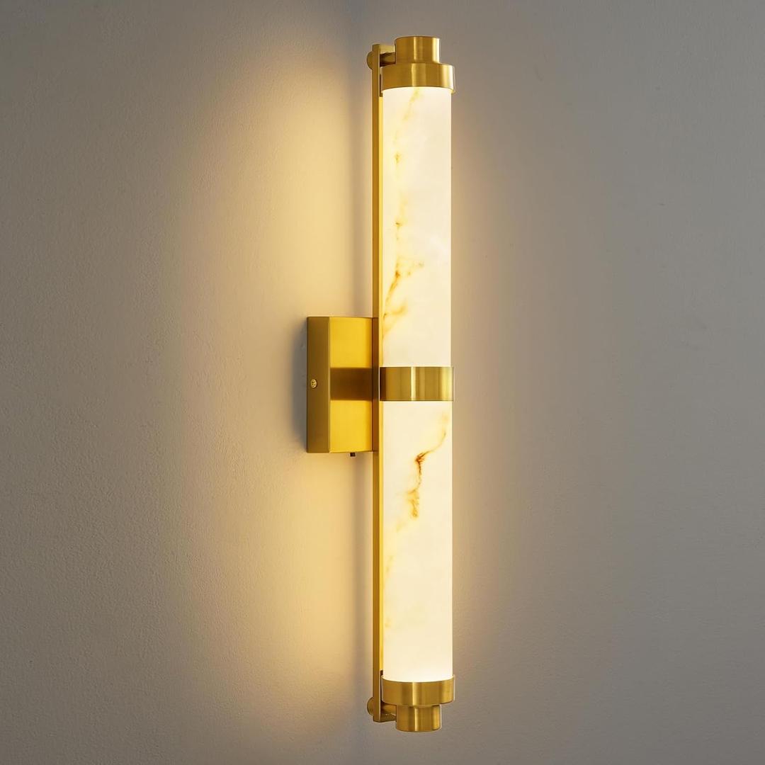 23.6" Modern Wall Sconce, 5CCT Dimmable LED Bathroom Vanity Light, Brushed Gold Wall Light with Resin Shade, 20W Hardwired Vanity Lighting for Bedroom, Living Room, Hallway