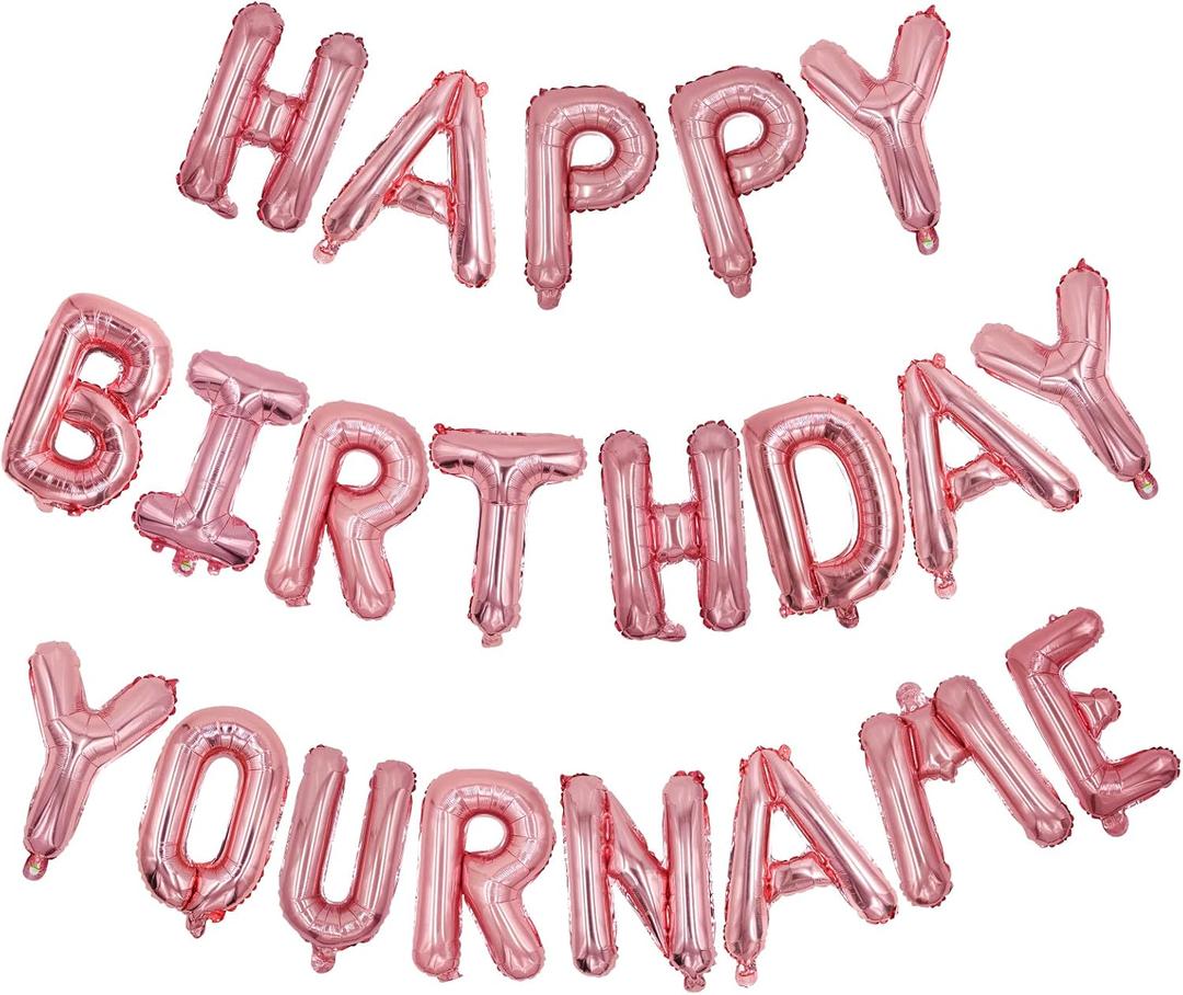Personalized Name Happy Birthday Banner - Happy Birthday Balloon Letters Balloons 2 Sets A- Z 16'' Mylar Foil Birthday Party Decorations for Kids, Women, Men, Rose