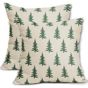 Green Christmas Tree Pillow Covers 20x20 Set of 2 Xmas Rustic Style Winter Print Decorative Outdoor Pillowcases Farmhouse Vintage Holiday Decorations Throw Cushion Case Decor for Couch Sofa Bed