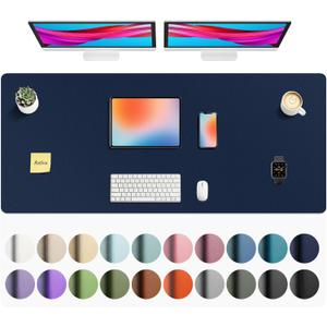 Aothia Faux Leather Desk Mat - Non-Slip PU Leather Desk Blotter, Waterproof Writing Surface, Large Desk Pad for Office & Home (Dark Blue, 55" x 24")