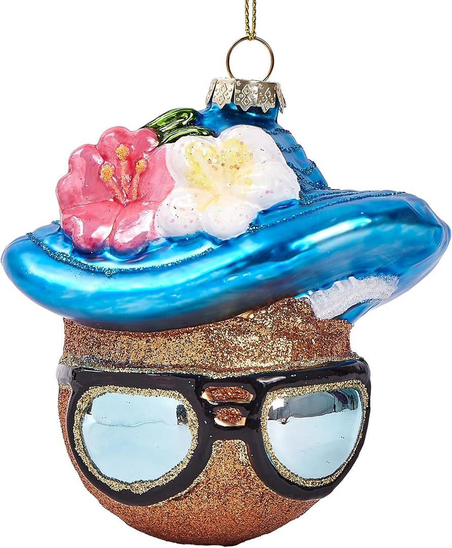 2 x Gold Christmas Tree Ornaments 2025 - Gingerbread Face with Glasses, Mini Glass Blown Hanging Christmas Decorations, Fun Rare Ornaments for Xmas Tree Home Outdoor Centerpiece