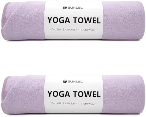 Eunzel 2 Pack Hot Yoga Towel with Grip Dot, Non Slip Yoga Mat Towe Sweat Absorbent Towel for Hot Yoga,Bikram, Pilates and Fitness 72" x 24", Taro Purple