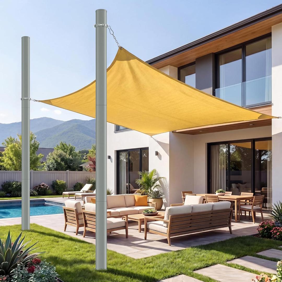 Shade Sail Poles, 12Ft Sun Shade Sail Poles with Spiral Drill Bit, 2.36" Diameter Heavy Duty Shade Sail Post with D-Clamp for Garden Yard Backyard