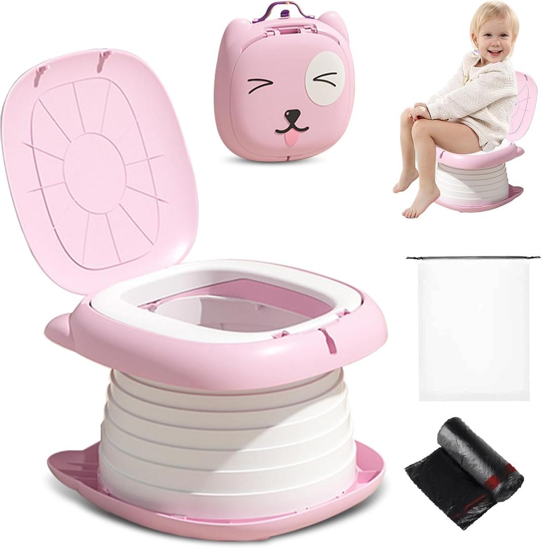 2025 Upgraded Portable Potty Training, Travel Potty for Toddler, portable toilet for kids Foldable, Apply to Seat Emergency Toilet for Camping, Outdoor,Car, Indoor(Pink) 