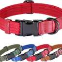 PET ARTIST Soft Cotton Dog Collar for Medium Dogs in Glamorous Red, Simple Dog Collar with Quick Release Metal Buckle & D Ring, M Size (13-21")