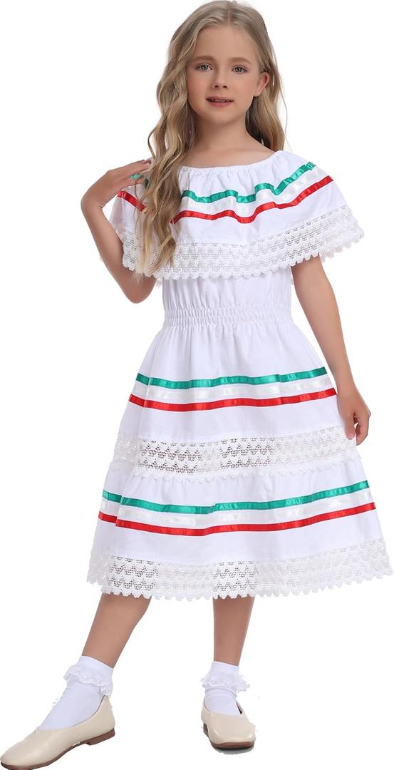 YZXDORWJ Mexican Girl's Fiesta Dress - Colorful Party Dress for Cinco de Mayo (Gq-w5)