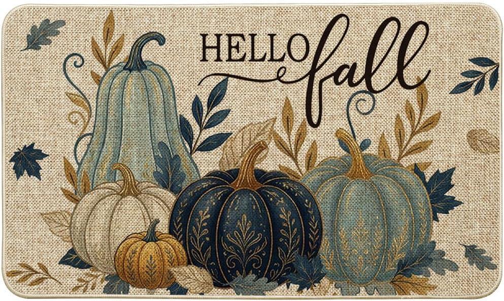 Artoid Mode Blue Pumpkin Fall Doormat 17x29 Inch