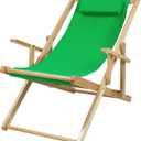 Casual Home Adjustable Sling Canvas Solid Wood Reclining Chair, Natural Frame/Green Canvs