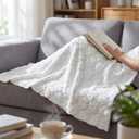 Moukeren St. Patrick's Day Shamrock Throw Blanket 50"x60" - Cozy 3D Jacquard Design, Soft Warm White Irish Blanket for Bed, Sofa, Living Room, Home Decor