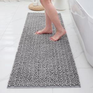 ILANGO Bathroom Rugs Light Grey 55x24,Extra Soft Absorbent Chenille Bath Rugs,Thick Non-Slip Shaggy Bath Mat,Machine Washable Quick Dry Bath Mats for Bathroom Floor, Tub, Shower Accessories