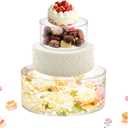 2Pcs Acrylic Cake Display Stand 8'' 12'' Round 2Tier Clear Cylinder Cake Box for Wedding Birthday Party Decor (8 /12 Inch)