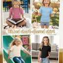 LessonZoo 4 Pack Girls Short Sleeve Tops Ribbed Cotton Lettuce Trim T Shirts Crew Neck Cute Basic Tees for Kids Teen 5-14Y(Black, Cream, Peach, Ice Blue,13-14y)